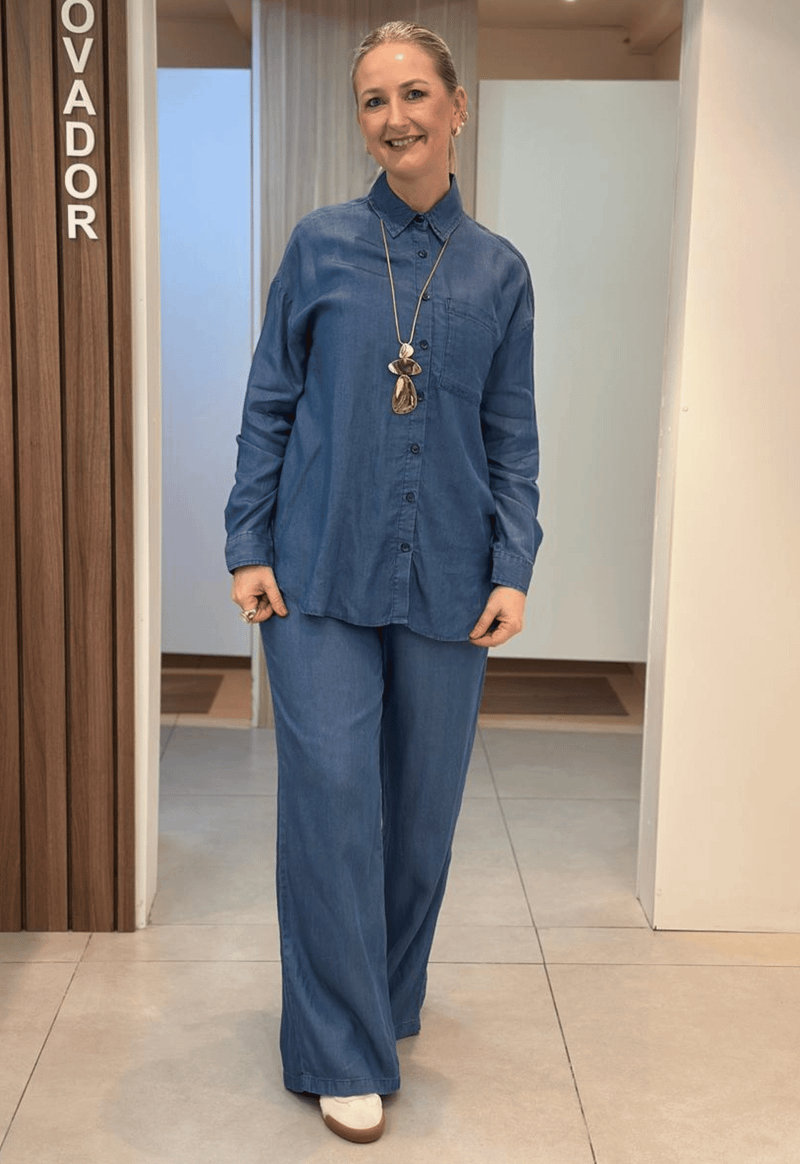 Calça Feminina Jeans Leve Pantalona Aishty | Jeans Escuro