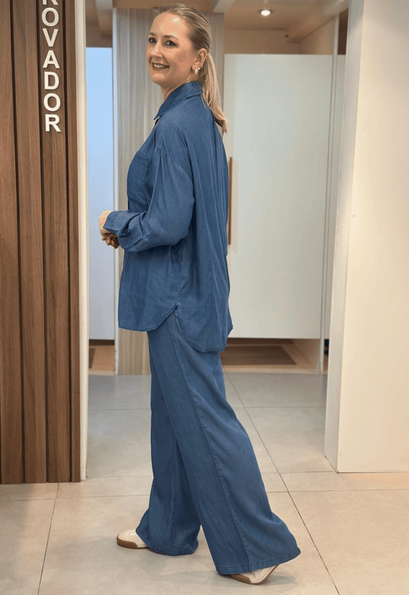 Calça Feminina Jeans Leve Pantalona Aishty | Jeans Escuro
