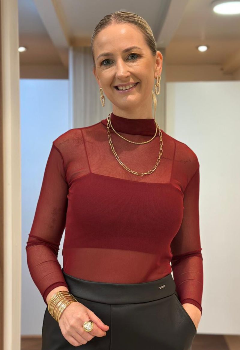 Blusa tule manga longa Nina | Bordô