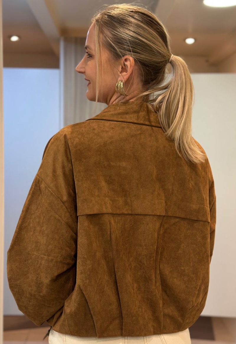 Jaqueta Feminina Suede Alicia Bomber e Ziper frente |  Golden Brown 