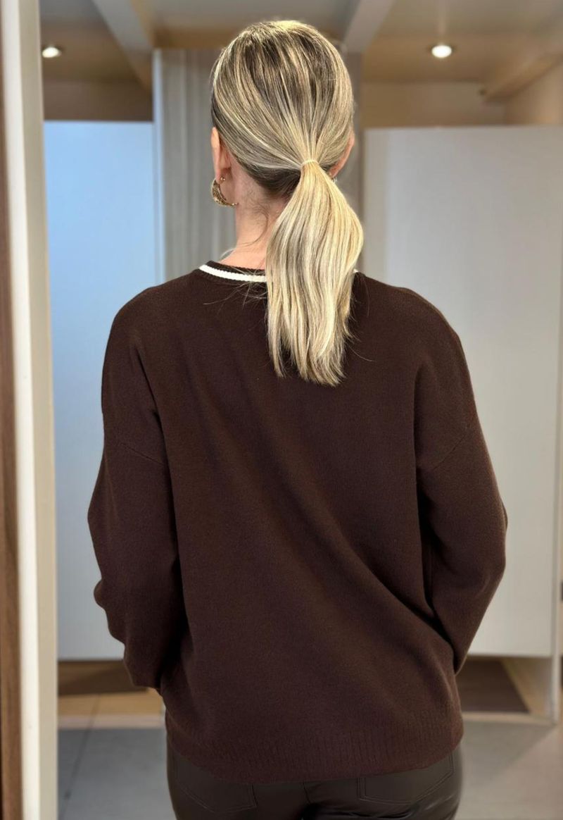 Blusa Tricot Gola Redonda Com Detalhe Facinelli | Café