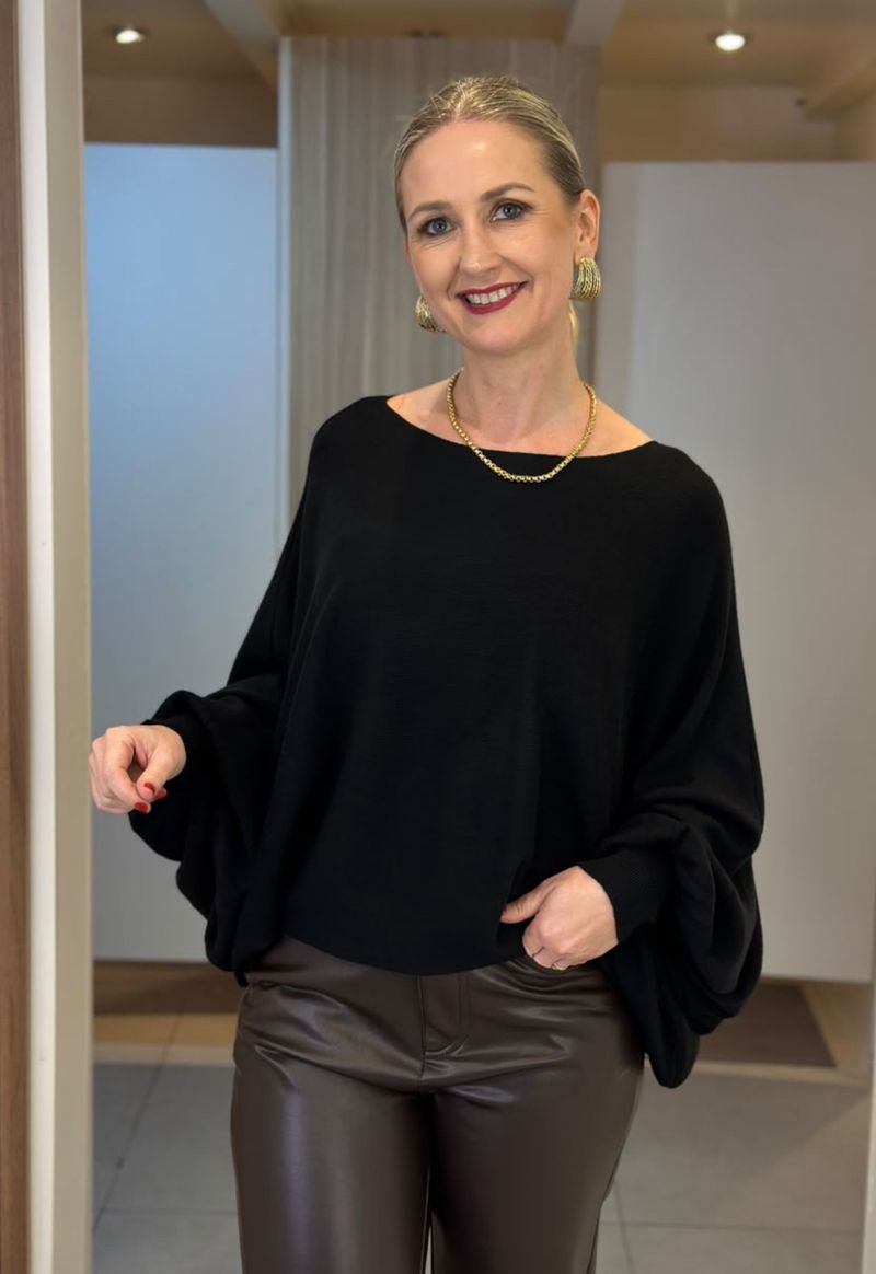 Blusa Modal Manga Morcego Jwx | Preto