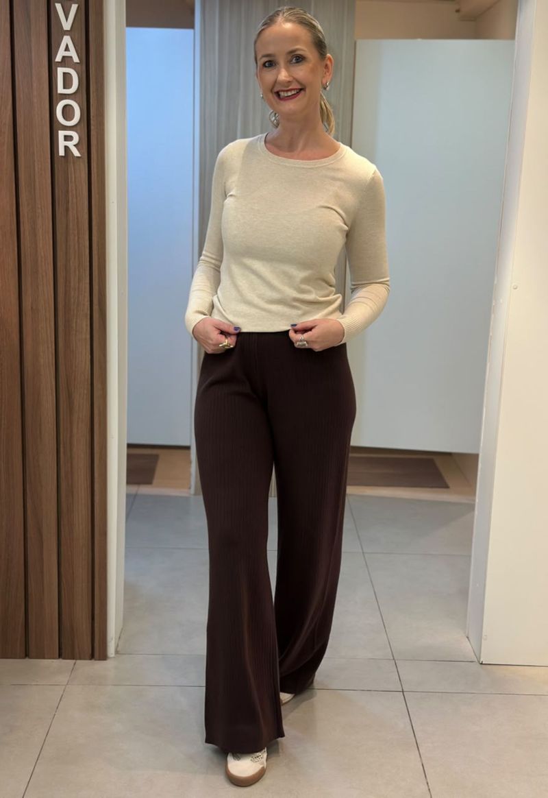 Calça Feminina Tricot Canelada Pantalona 240562 Facinelli | Café