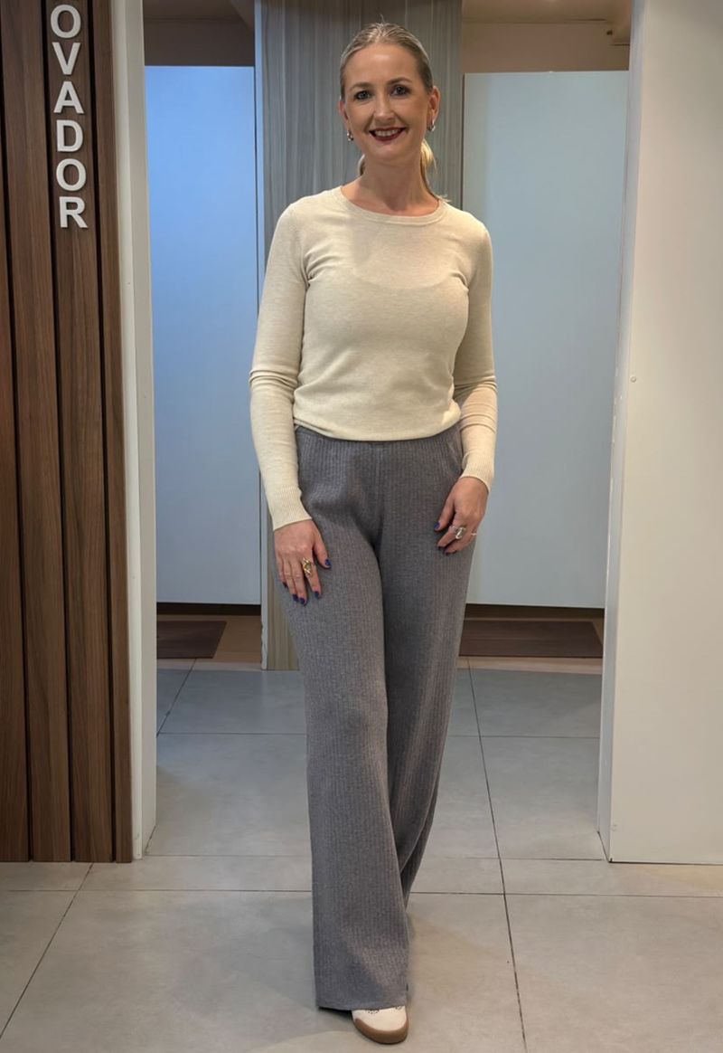 Calça Feminina Tricot Canelada Pantalona 240562 Facinelli | Cinza
