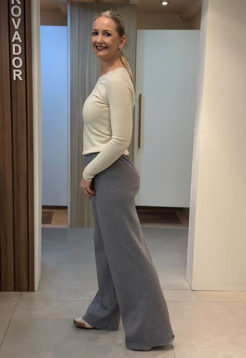 Calça Feminina Tricot Canelada Pantalona 240562 Facinelli | Cinza