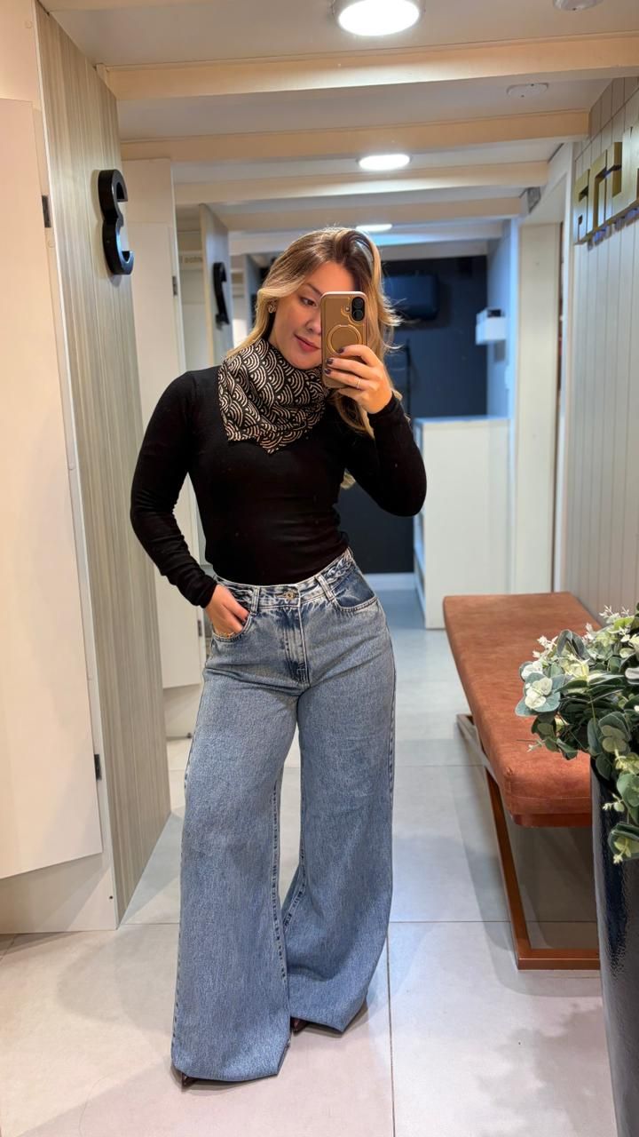 Calça Jeans Wide Leg Com Trança No Cós  Kult