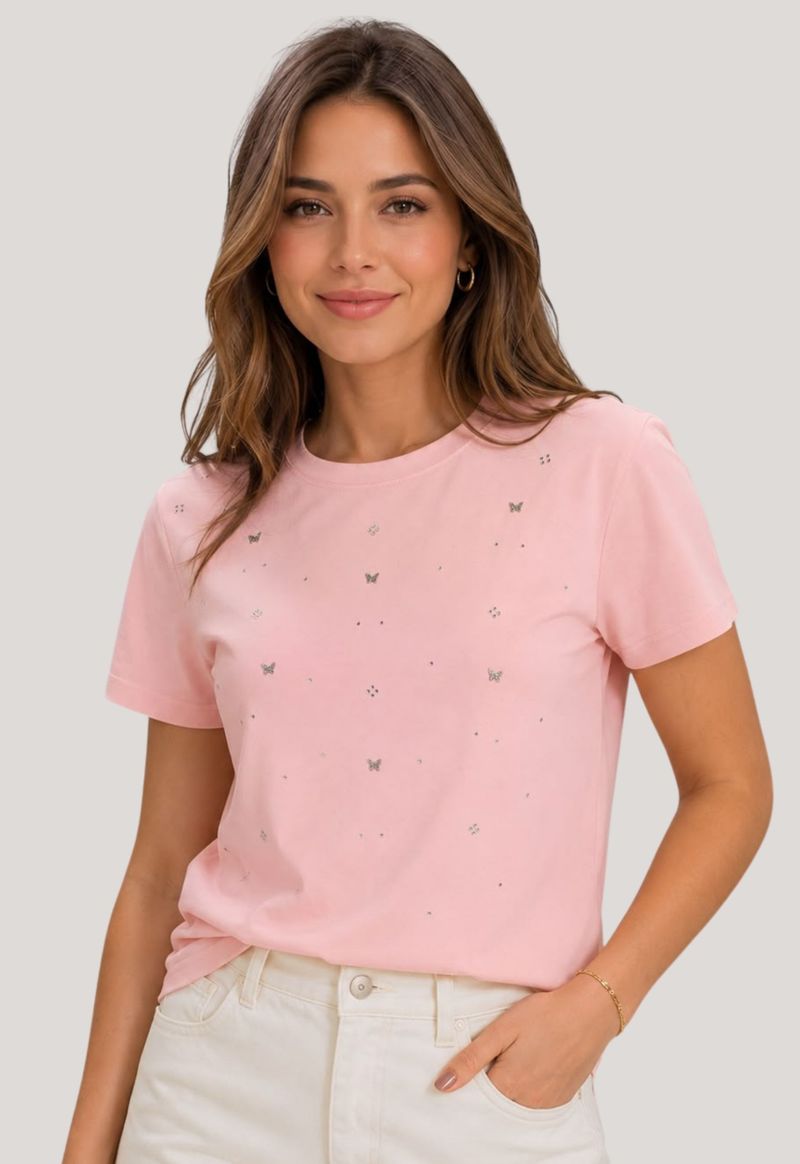 T-shirt com pedrarias Ailiyi | blush