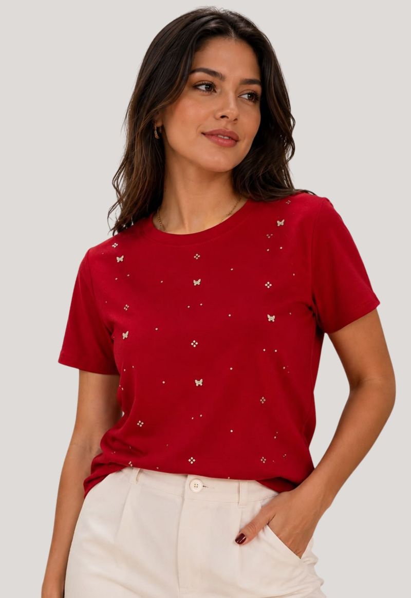 T-shirt com pedrarias Ailiyi | marsala