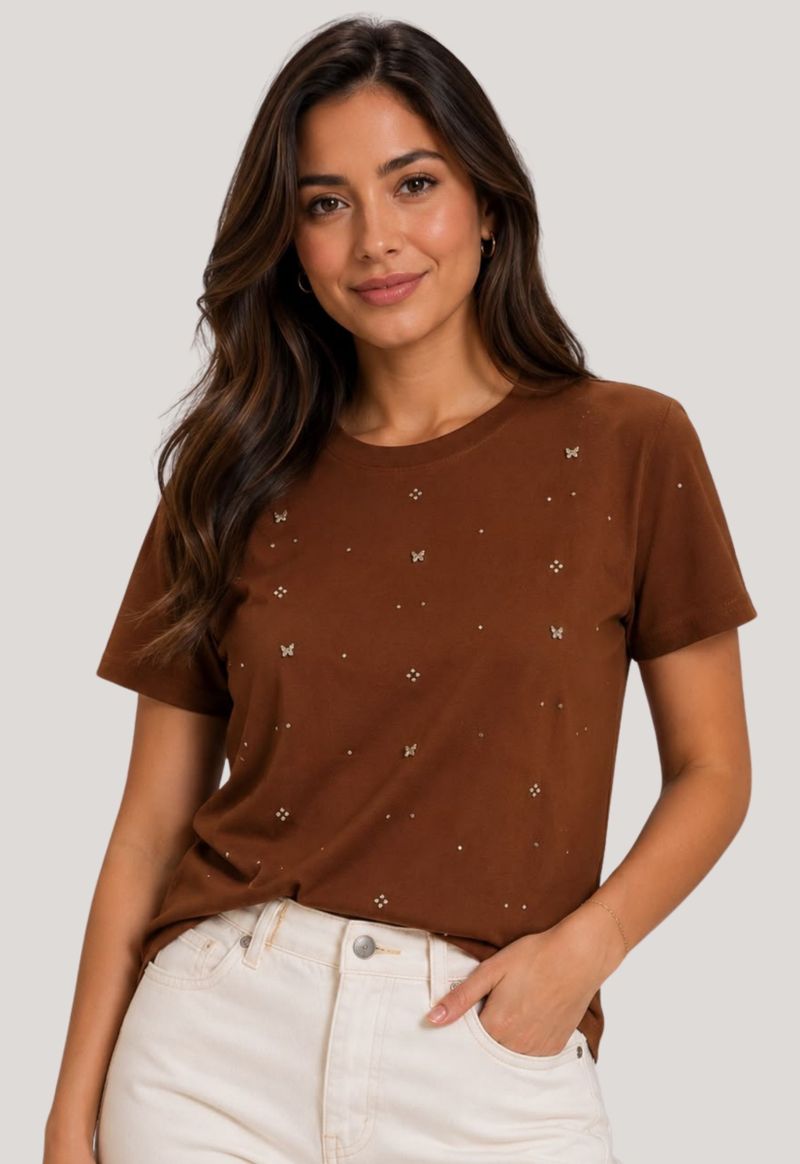 T-shirt com pedrarias Ailiyi | marrom