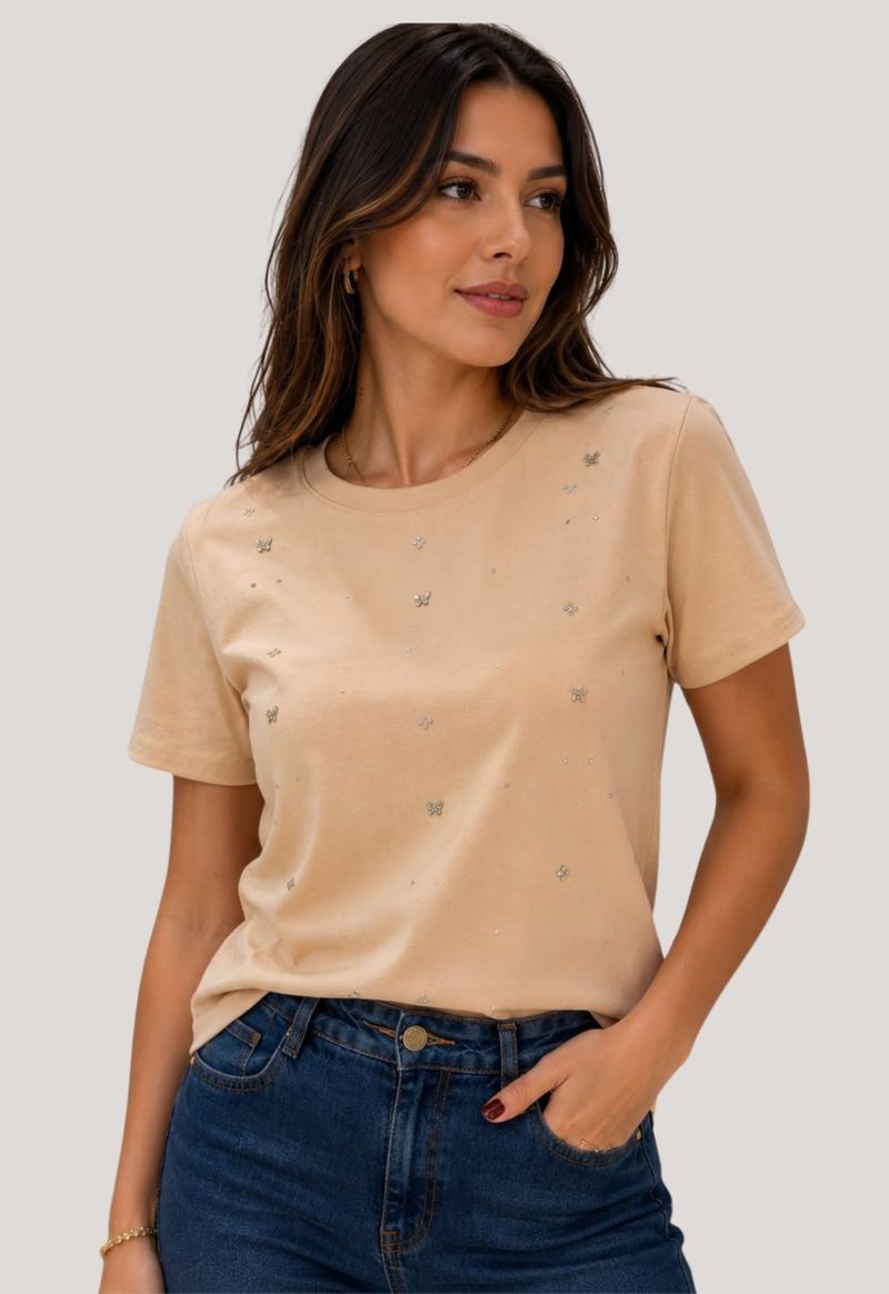 T-shirt com pedrarias Ailiyi | bege