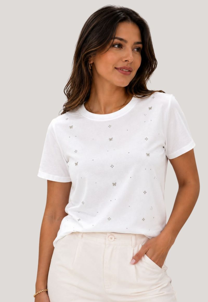 T-shirt com pedrarias Ailiyi | branco