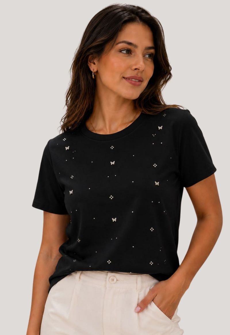 T-shirt com pedrarias Ailiyi | preto