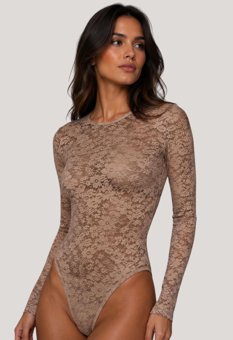 Body renda gola redonda Pretapink | cappuccino