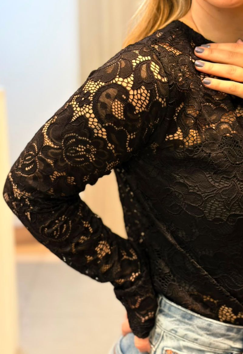 Blusa Renda Manga Longa Pretapink | Preto
