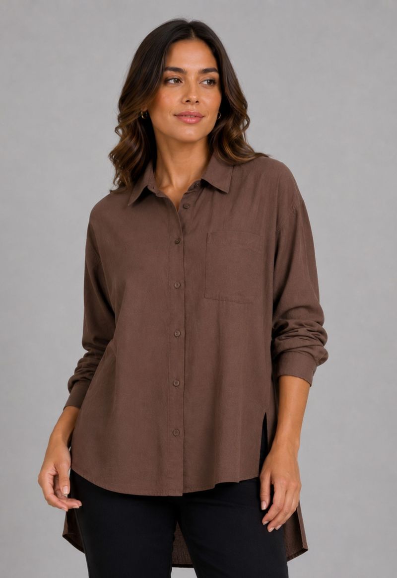 Camisa mullet com bolso frontal Anne | café