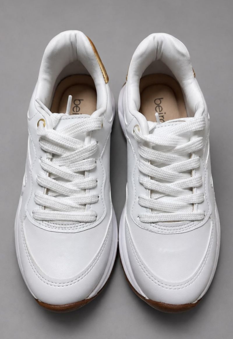 tênis chunky plataforma Beira rio | branco e dourado 