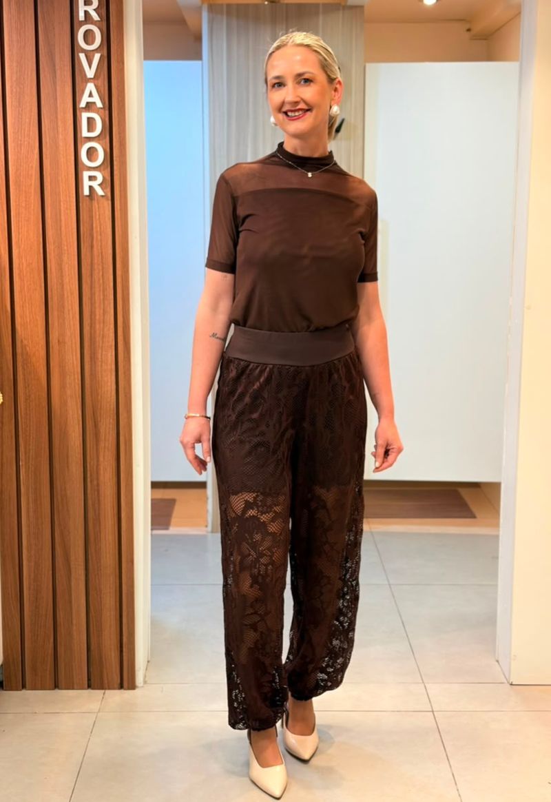 Calça jogger de renda Lummier | marrom