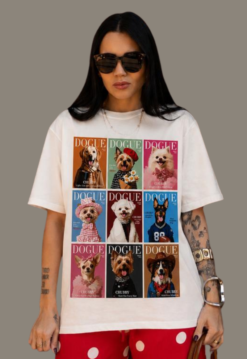 T-shirt over dogue revista Justa Moda | off white