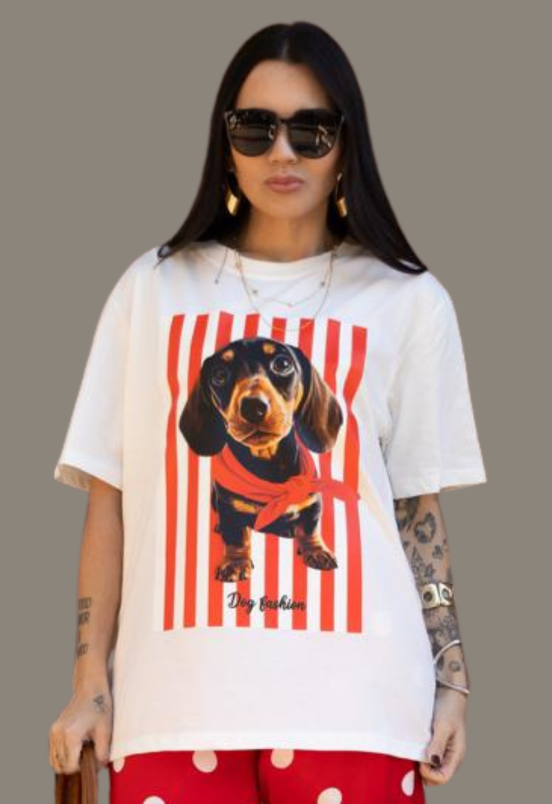 T-shirt salsicha dog fashion Justa Moda | off white