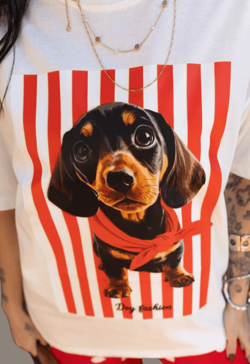 T-shirt salsicha dog fashion Justa Moda | off white