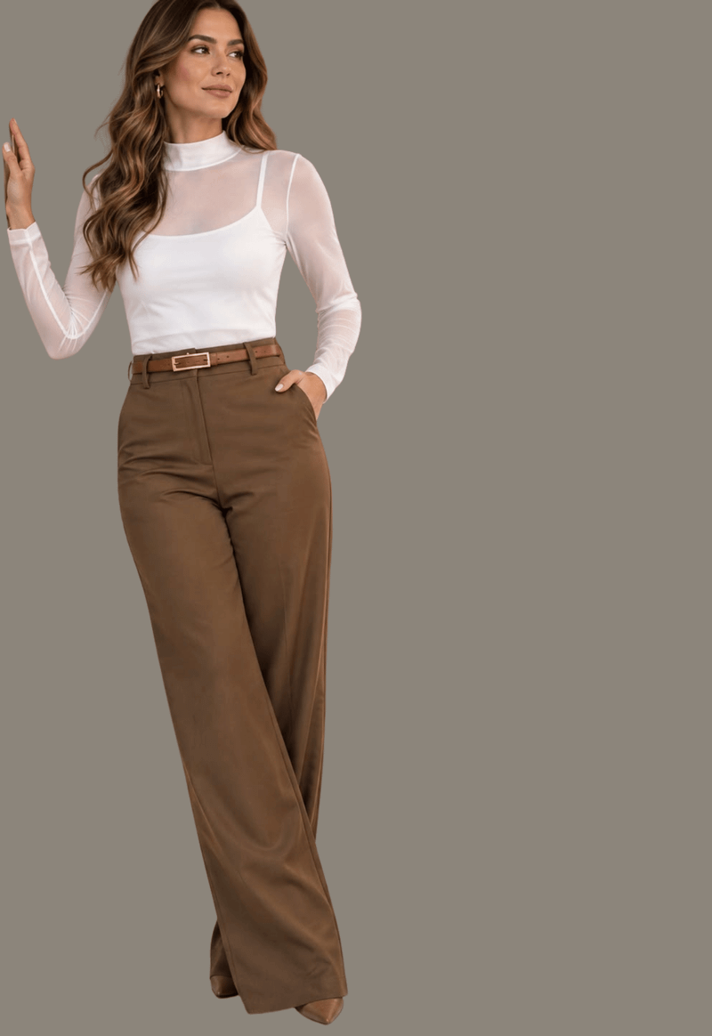 Calça feminina pantalona SeJ | Marrom