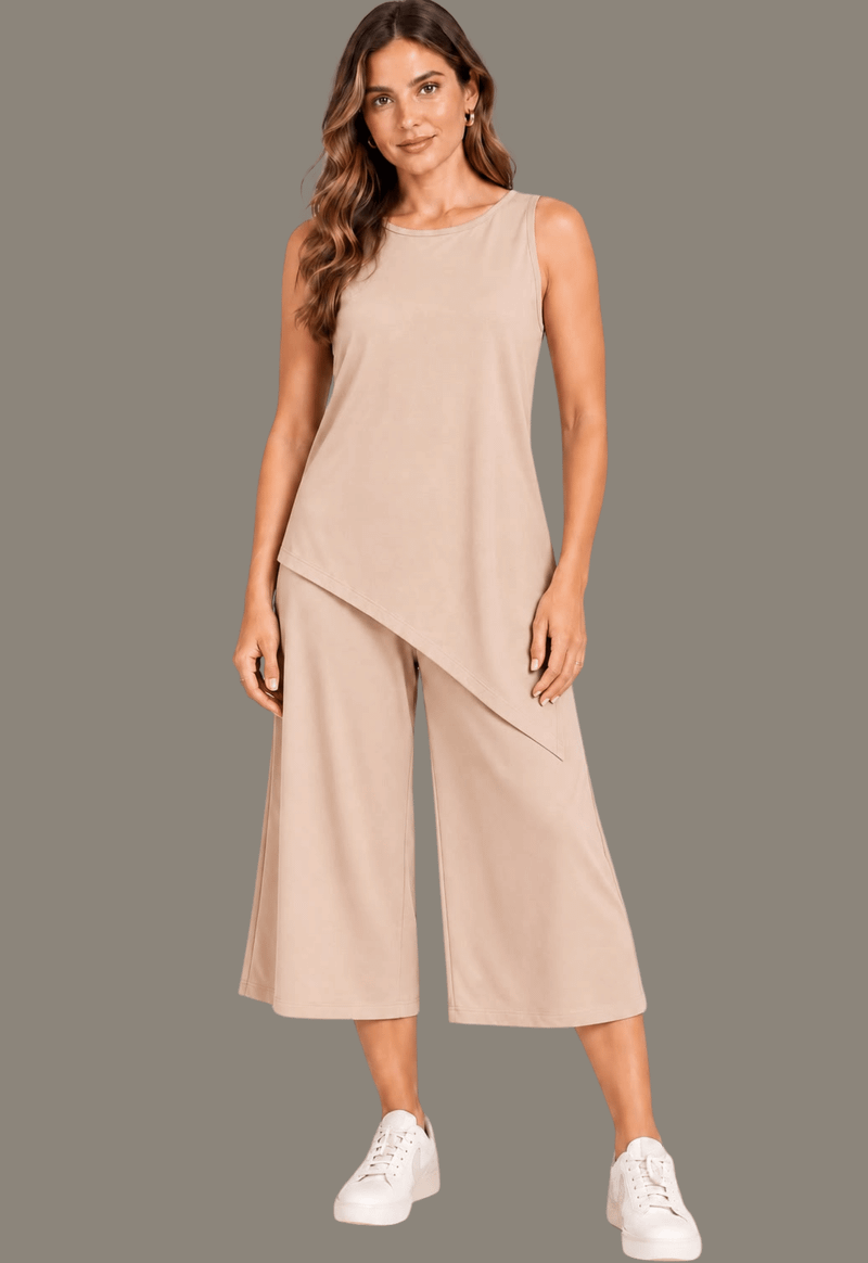 Conjunto regata assimétrica e calça pantacour 184900 Marialícia | nude