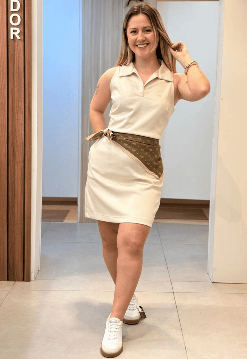 Vestido curto polo sem manga 184915 Marialícia | creme