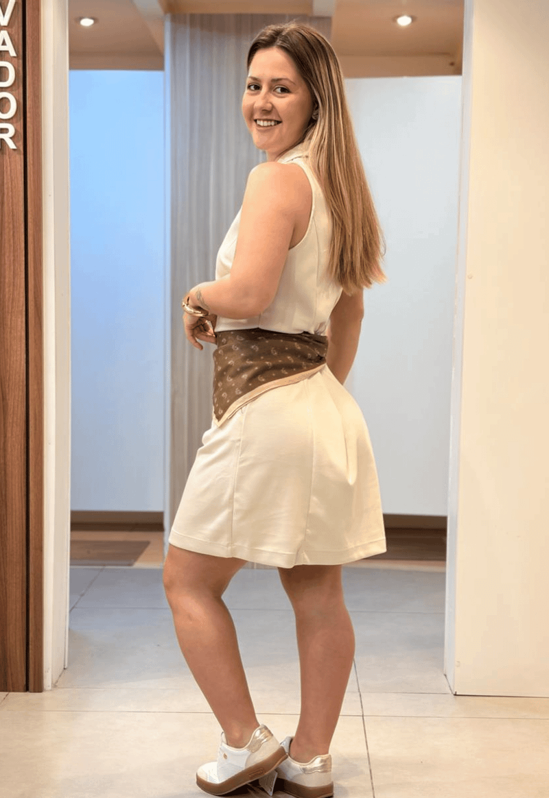 Vestido curto polo sem manga 184915 Marialícia | creme