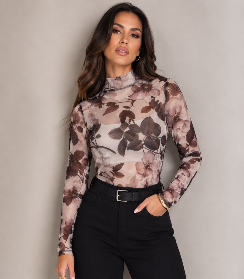 Blusa tule manga longa Nina | Floral Branco