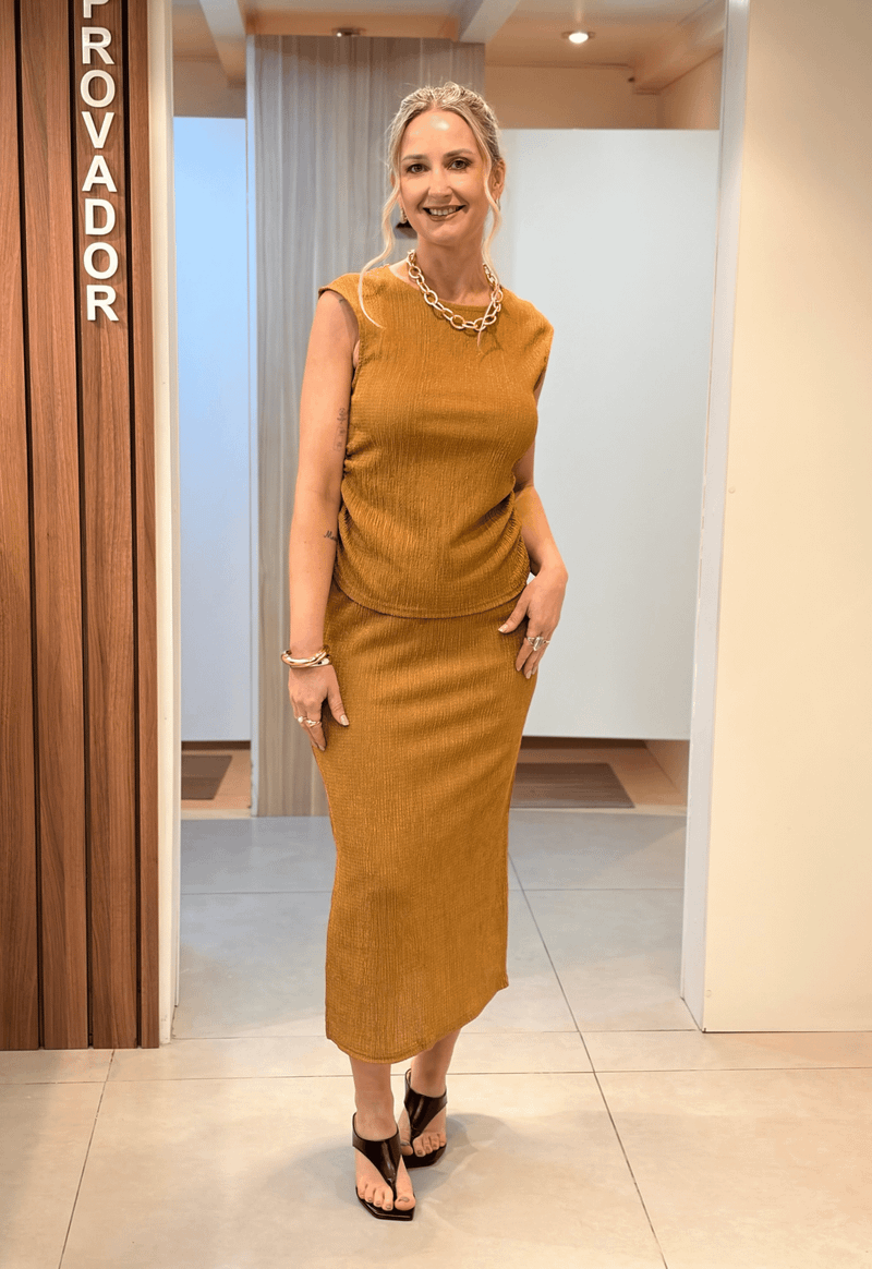 Saia midi com fenda 190063 Style box | caramelo