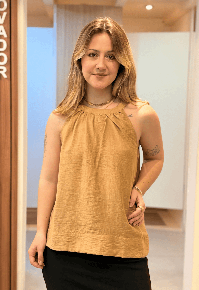 Blusa halter neck com detalhe franzido 120025 Style box | cappuccino