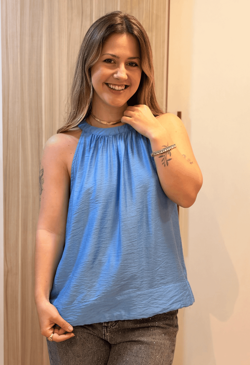Blusa halter neck com detalhe franzido 120025 Style box | azul 