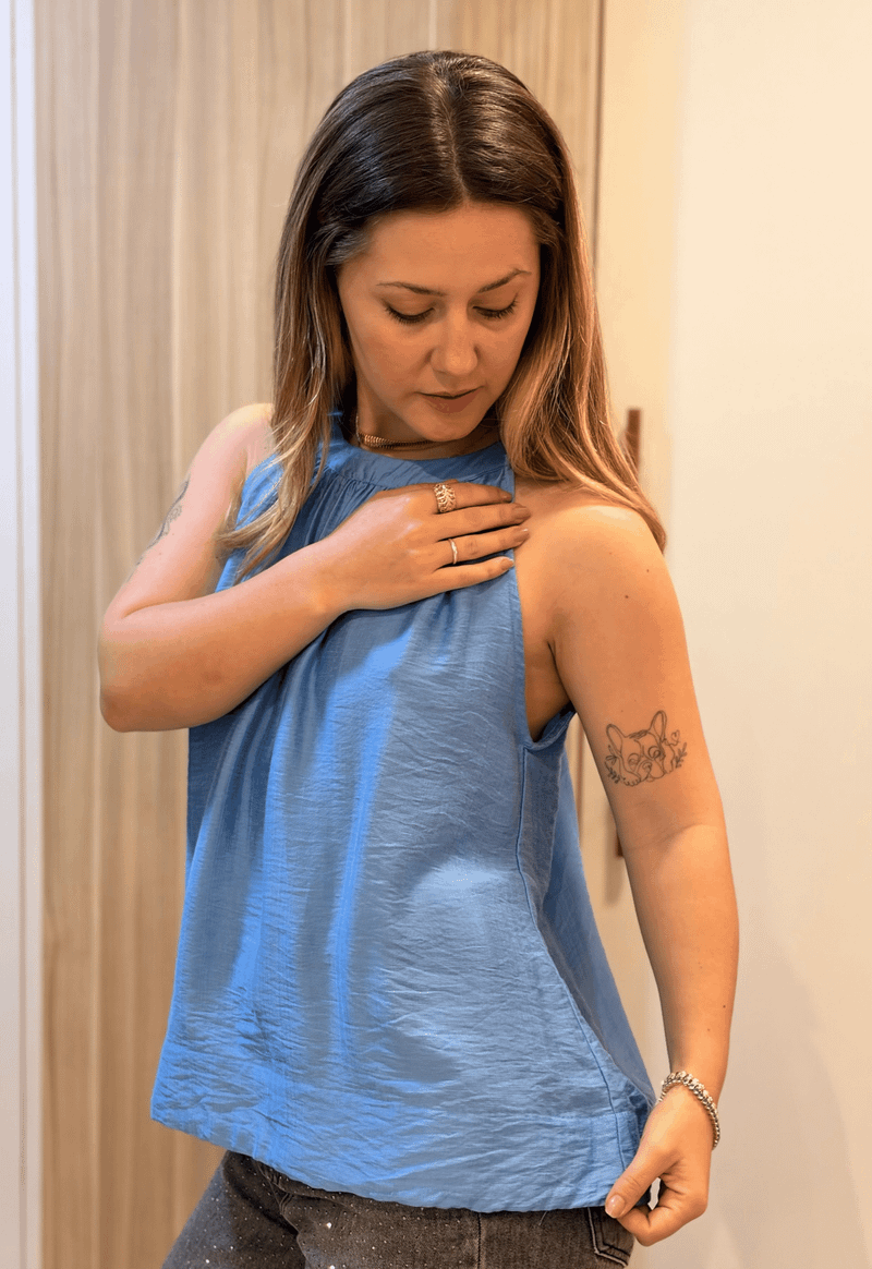 Blusa halter neck com detalhe franzido 120025 Style box | azul 