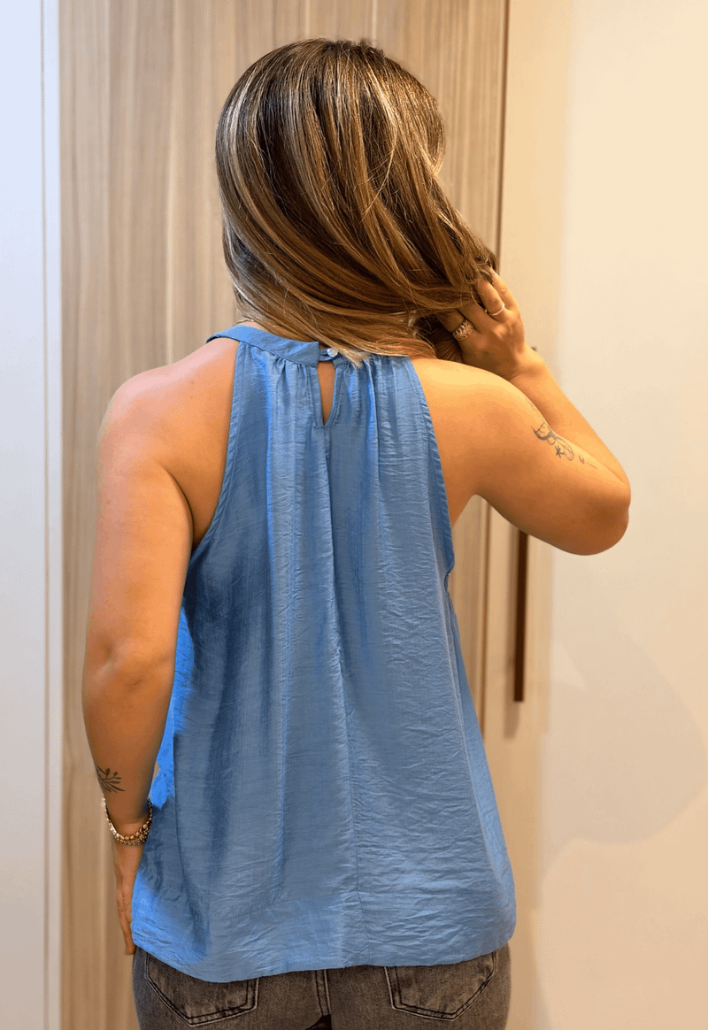Blusa halter neck com detalhe franzido 120025 Style box | azul 
