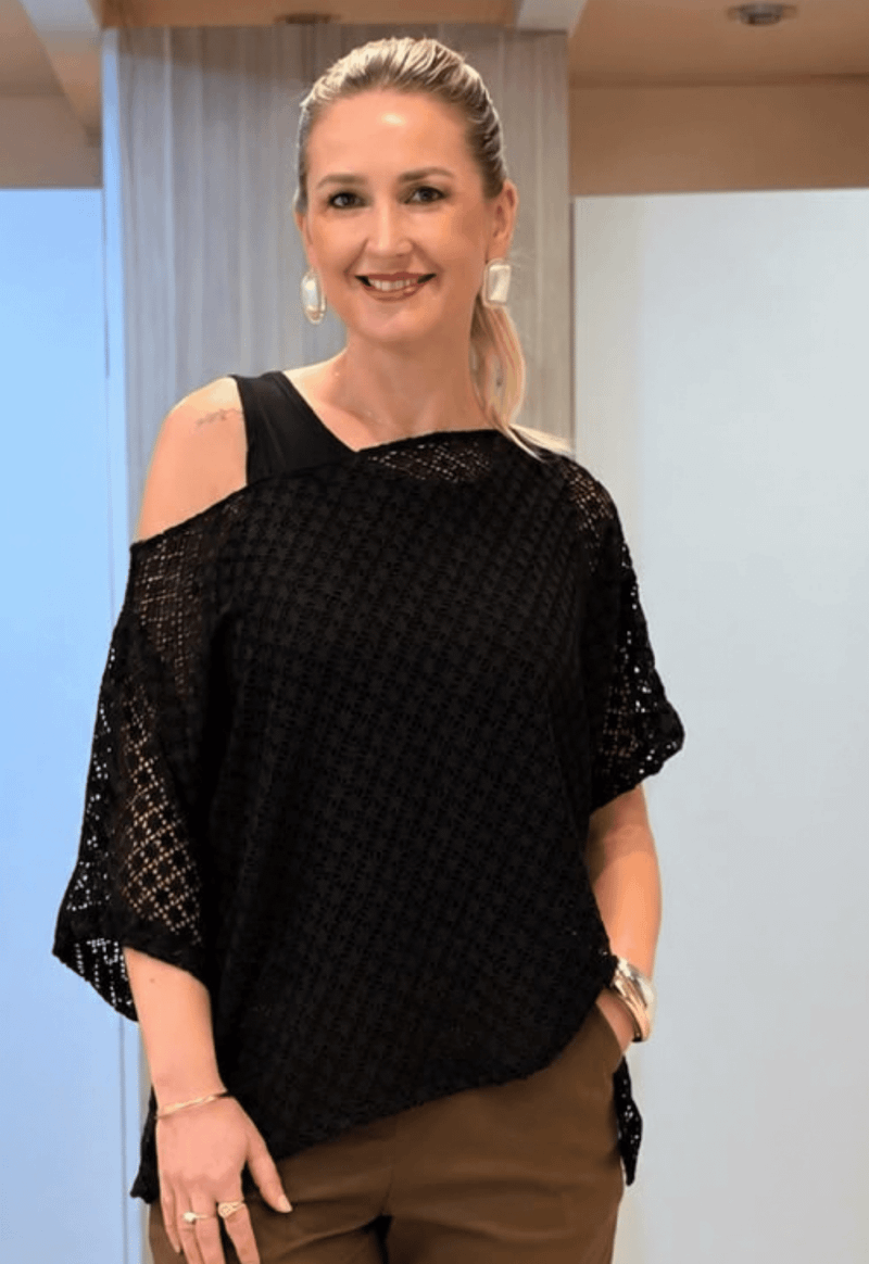 Blusa manga curta renda e regata Natural Pagla | preto