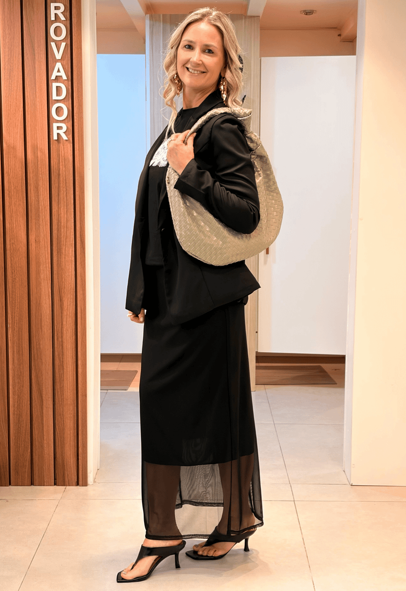 Saia Tule Reta Midi Divina | Preto