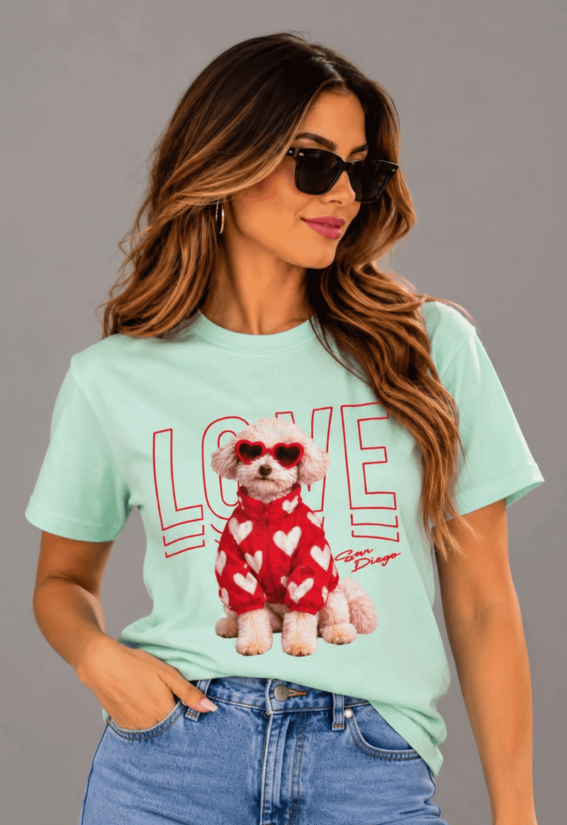 T-shirt poodle love San diego | verde água 