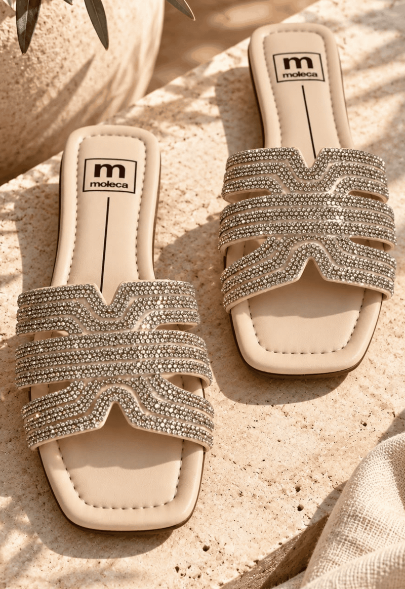 Rasteira strass Moleca | off white