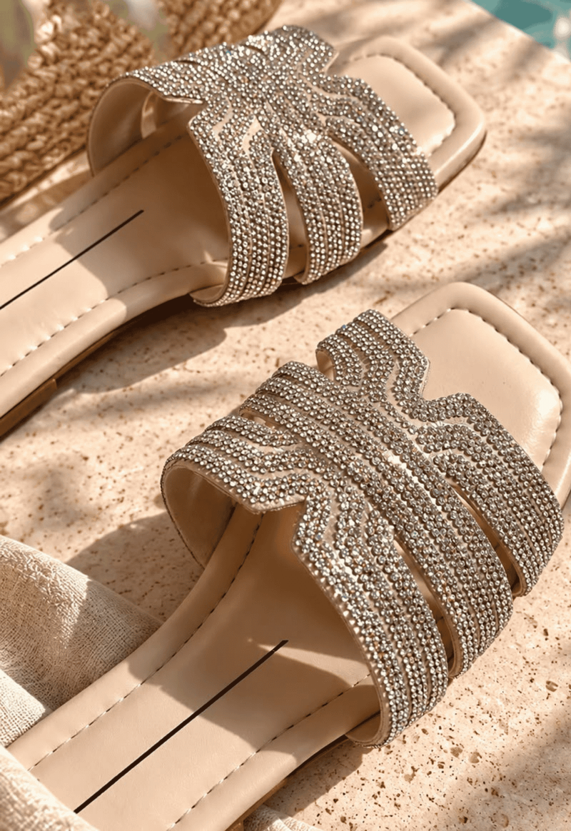 Rasteira strass Moleca | off white