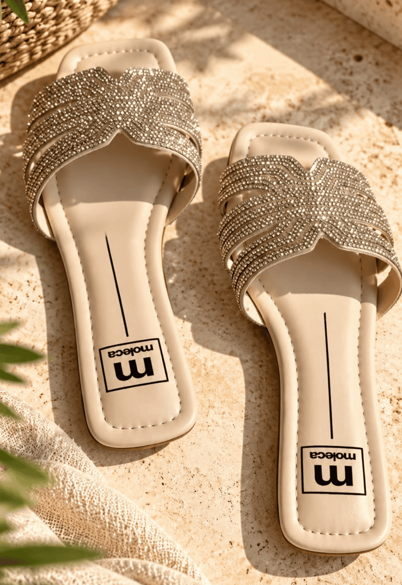 Rasteira strass Moleca | off white