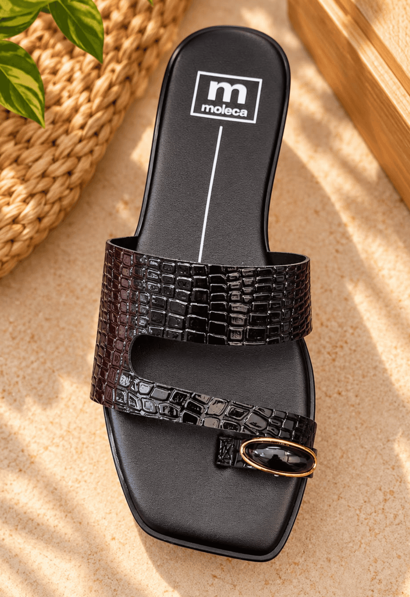 Rasteira verniz croco Moleca  | preto