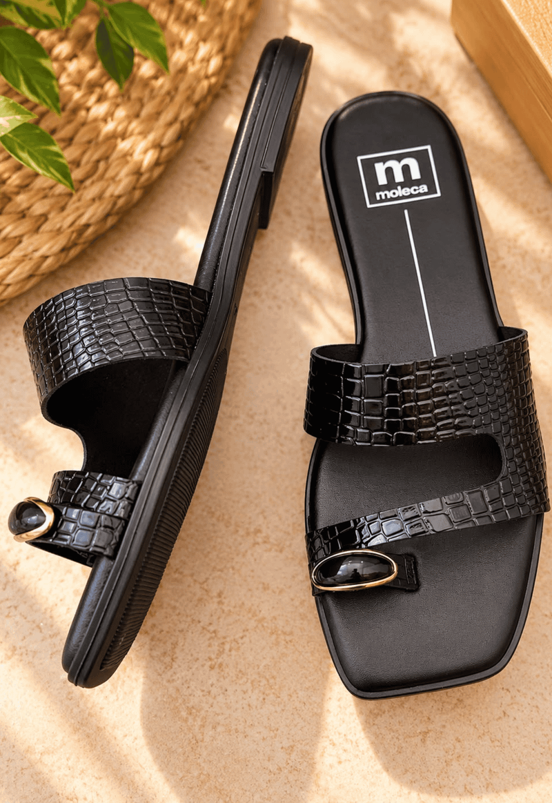 Rasteira verniz croco Moleca  | preto