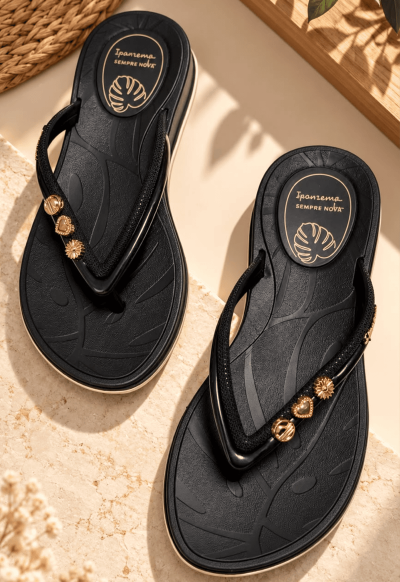 Chinelo shine pin Ipanema | preto e manteiga