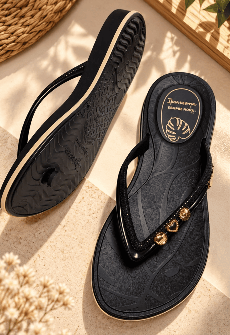 Chinelo shine pin Ipanema | preto e manteiga