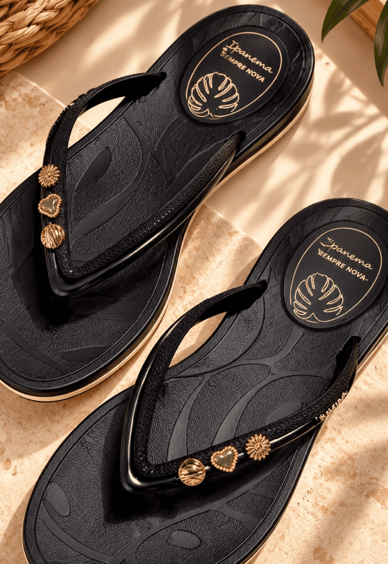 Chinelo shine pin Ipanema | preto e manteiga