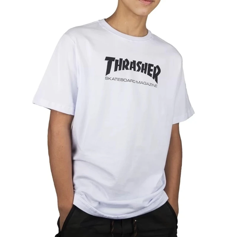 Camiseta Thrasher Juvenil Skate Mag Branco
