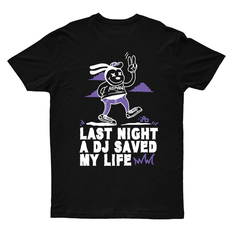 Camiseta Nephew Last Night A Dj Saved My Life Preta