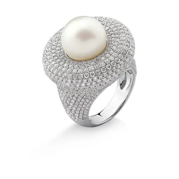 Anel Ninho Pérola South Sea Ouro Branco 