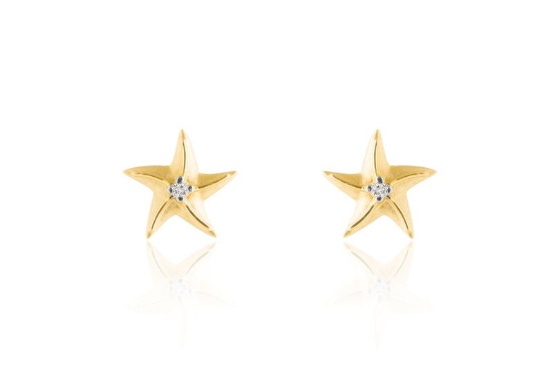 Brinco Infantil Estrela do Mar Ouro Amarelo Diamantes