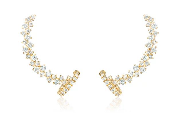 Ear Cuff Diamantes Ouro Amarelo 